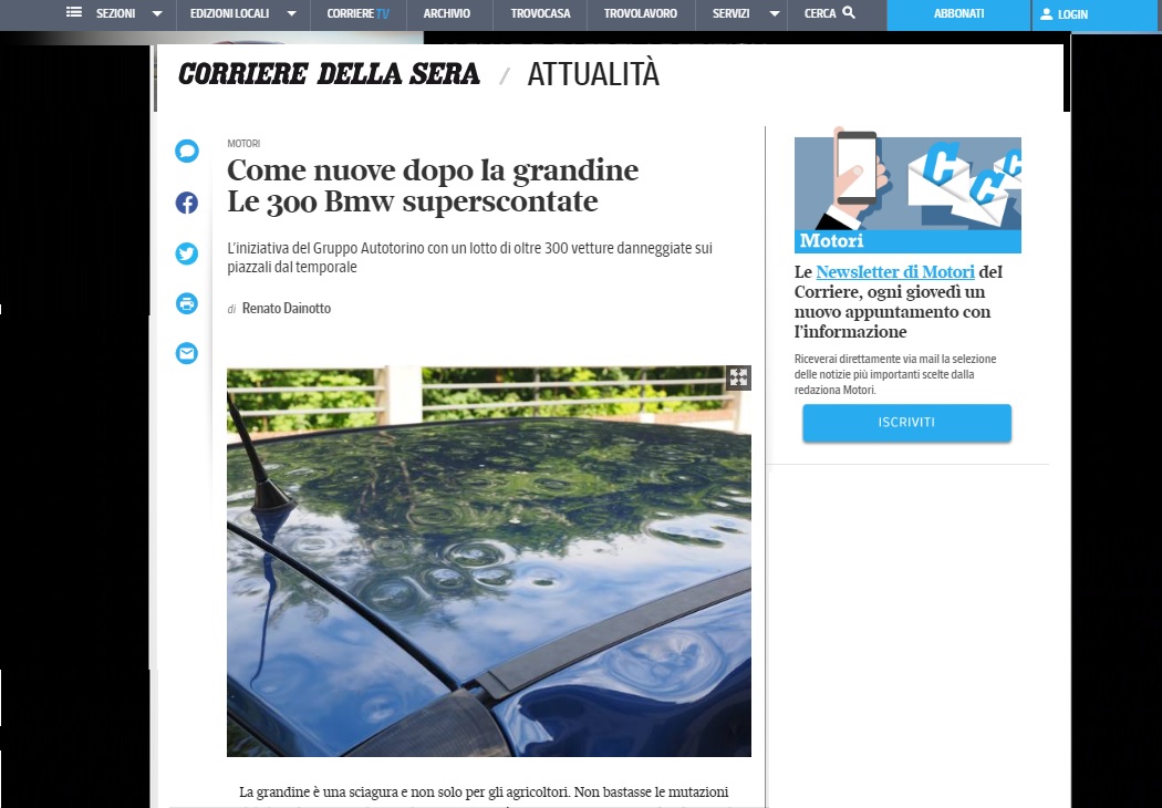 Grandine: anche Corriere.it parla dello stock promozionale di Autotorino